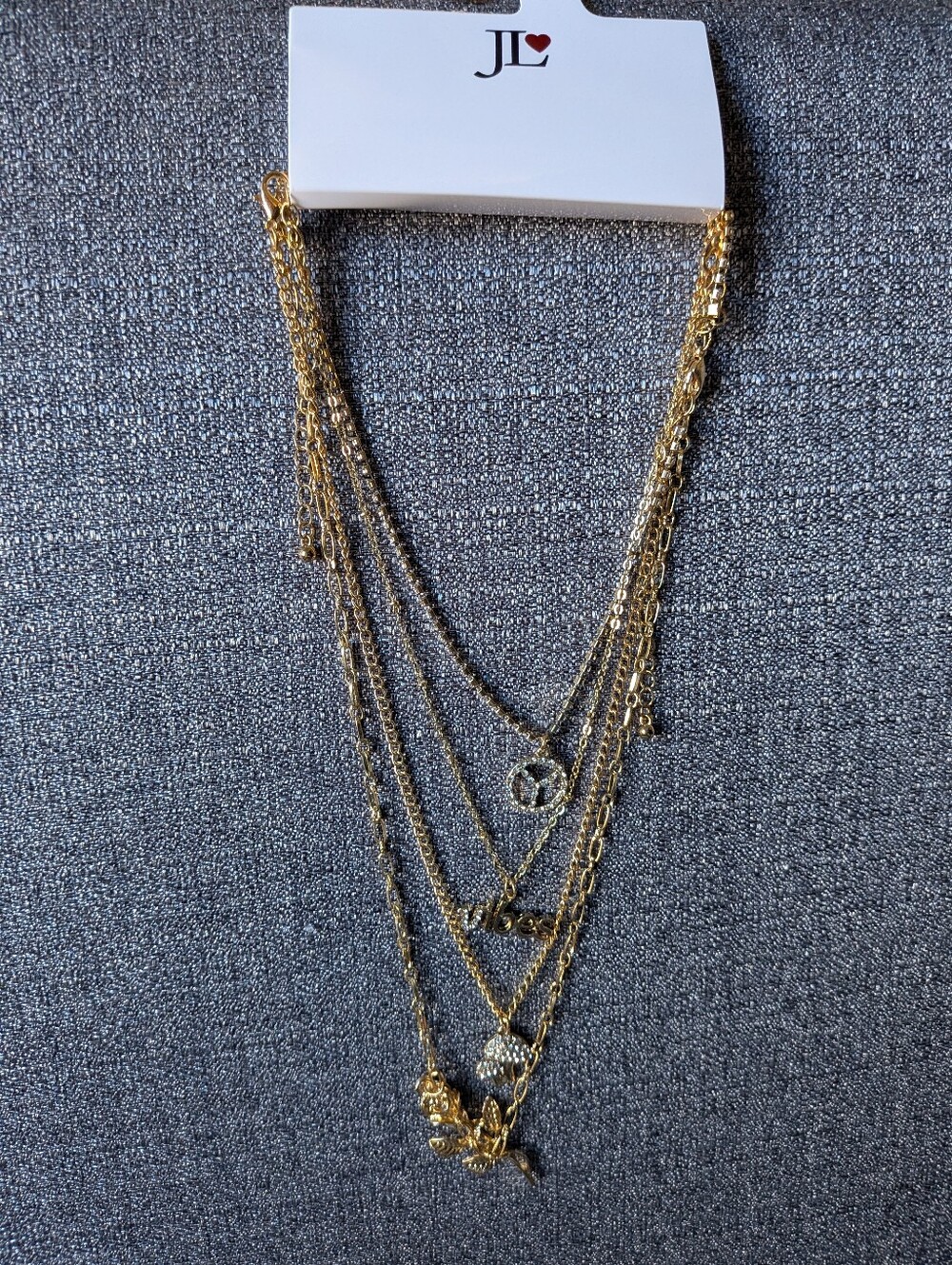 JL Multi-Layer Gold Tone Charm Necklace - Gold New W/Tag